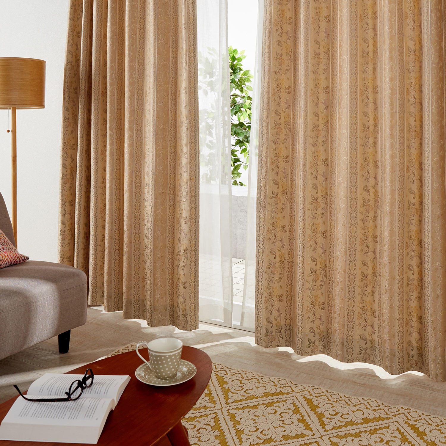 99サイズ】 アンティークデザインのジャカード織カーテン ＜2枚組／1枚