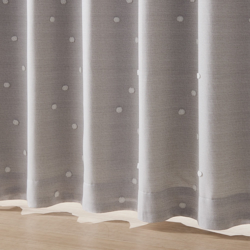 コーティング裏地付きぽんぽんデザインの遮光・遮熱・防音カーテン ＜2
