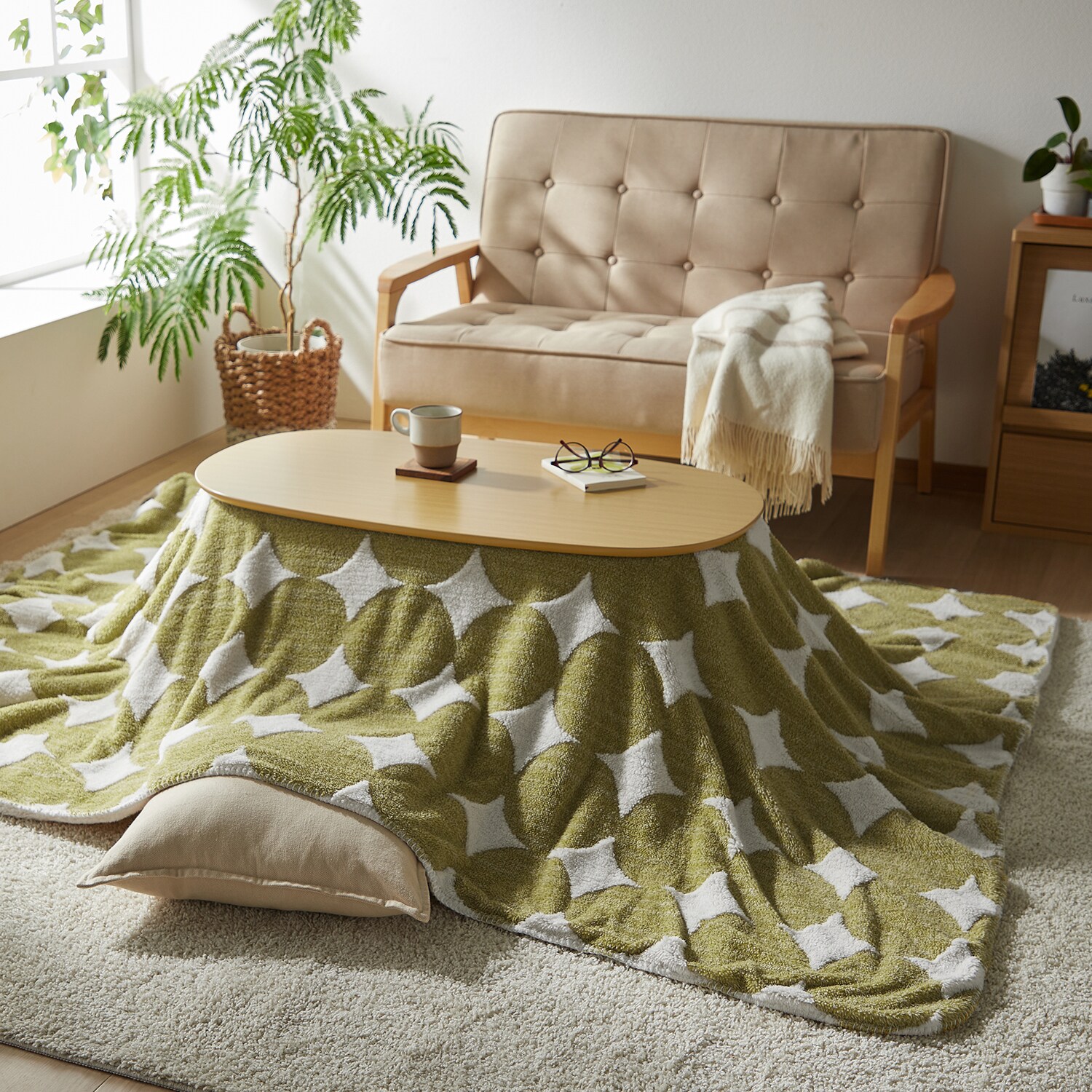 コンパクト楕円こたつテーブル＆こたつ布団セット 【北欧調】<幅90cm