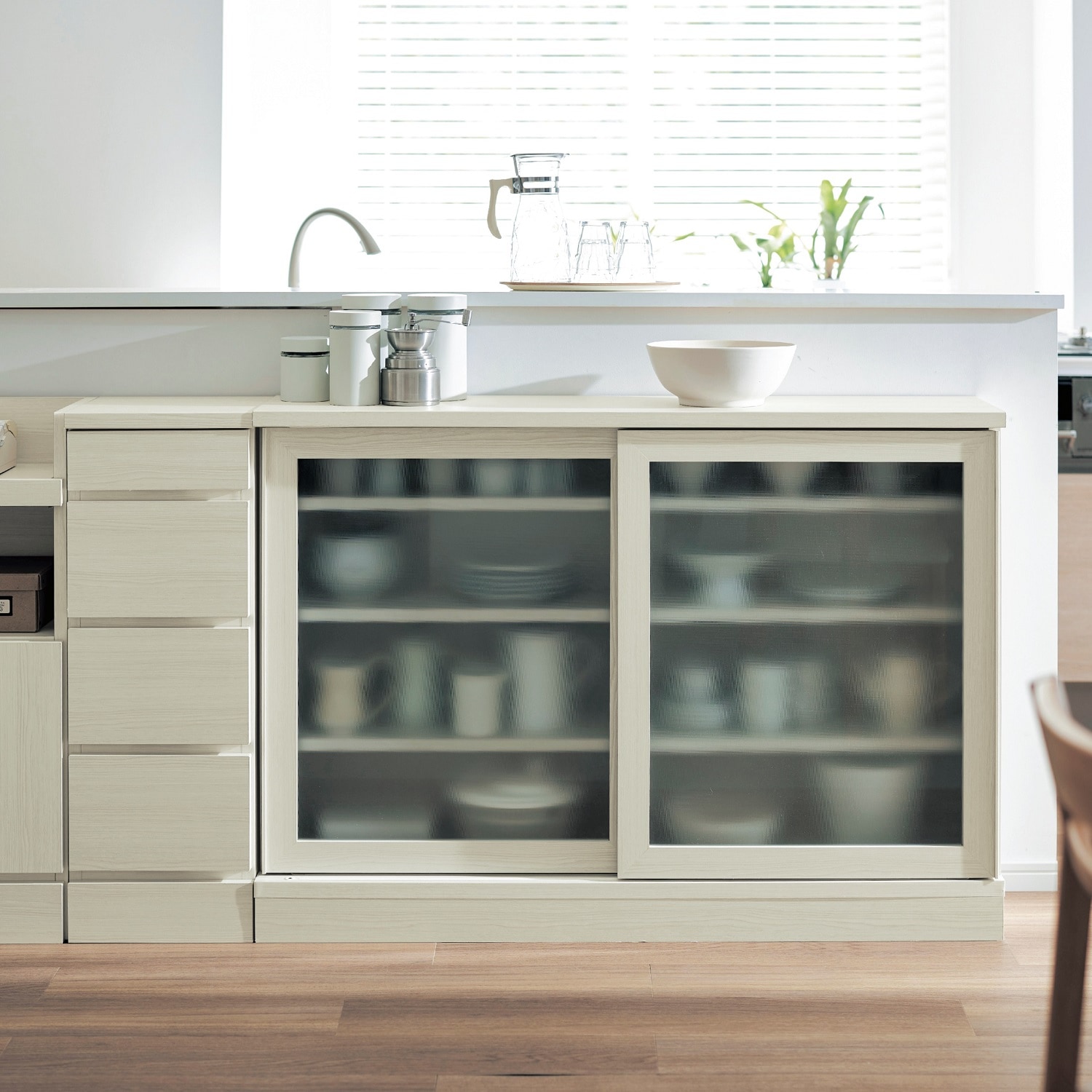 カウンター下引戸キャビネット[日本製] ＜奥行30cm＞(スリーカラーズ