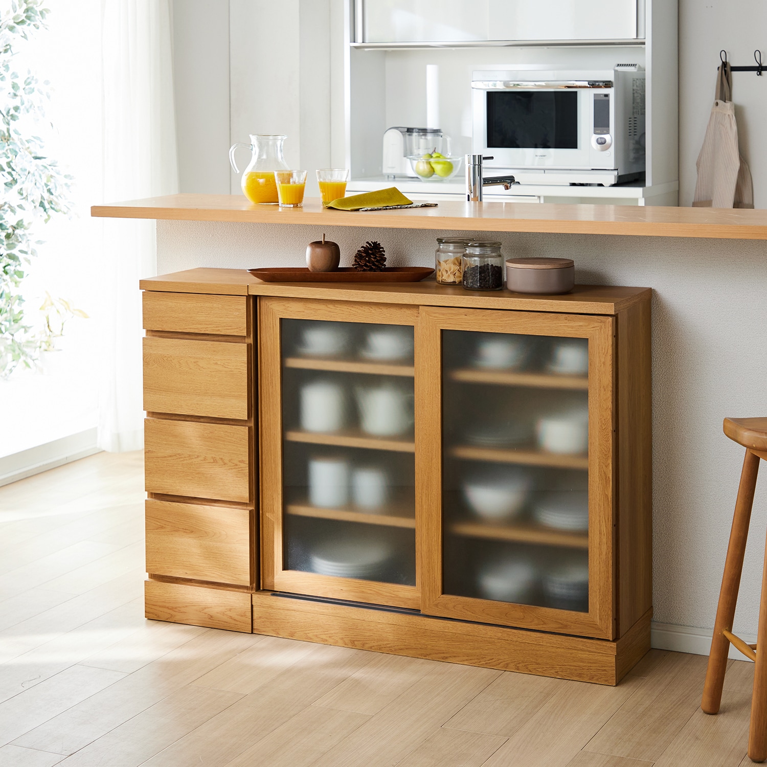 カウンター下引戸キャビネット[日本製] ＜奥行30cm＞(スリーカラーズ