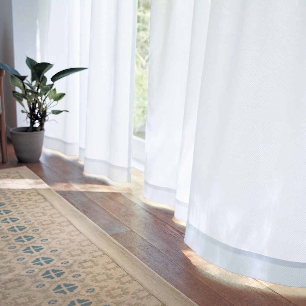 74サイズ】 ぽんぽんデザインのUVカット・遮熱・遮像ボイルカーテン