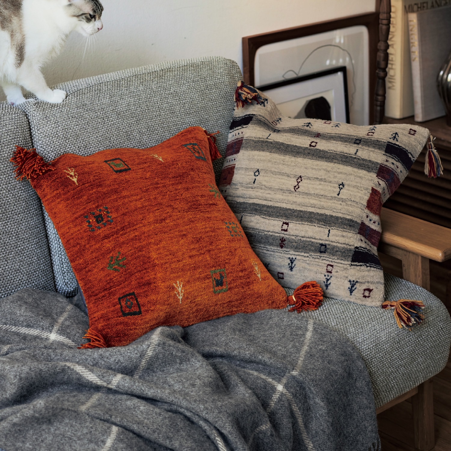 手織りギャッベのクッションカバー（クッションカバー/座布団カバー