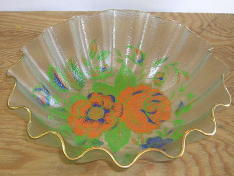 昭和レトロ KAMEI 花柄特大ガラスボウル 径29センチ【通販/ガラス食器