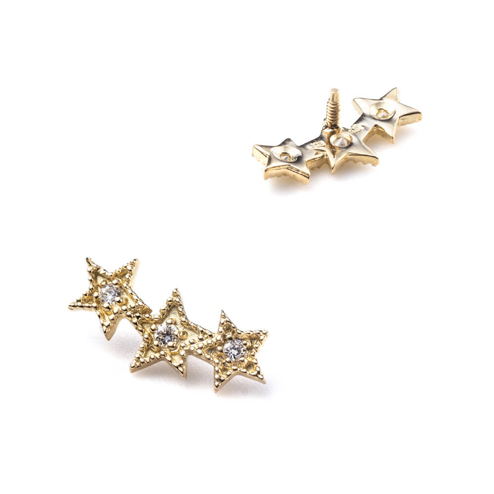K18金 ダイヤモンド スター 3連風 軟骨ピアス・ボディピアスパーツ