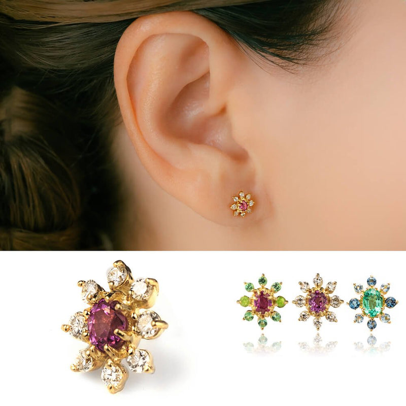 フラワーモチーフ ジュエリーボディピアス 軟骨ピアスパーツ│16G/14G