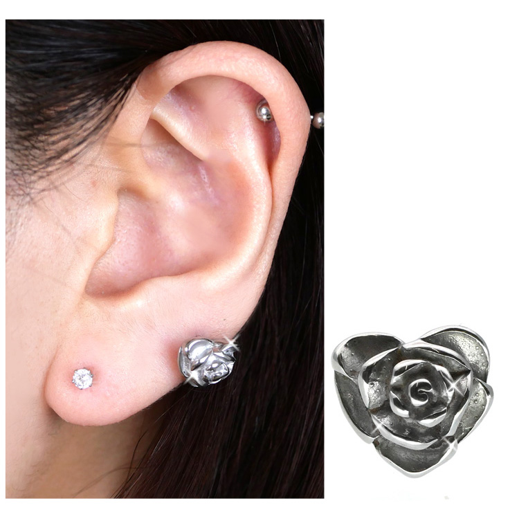 ボディピアス メタルローズミニバーベル/16G 薔薇 バラ ストレート