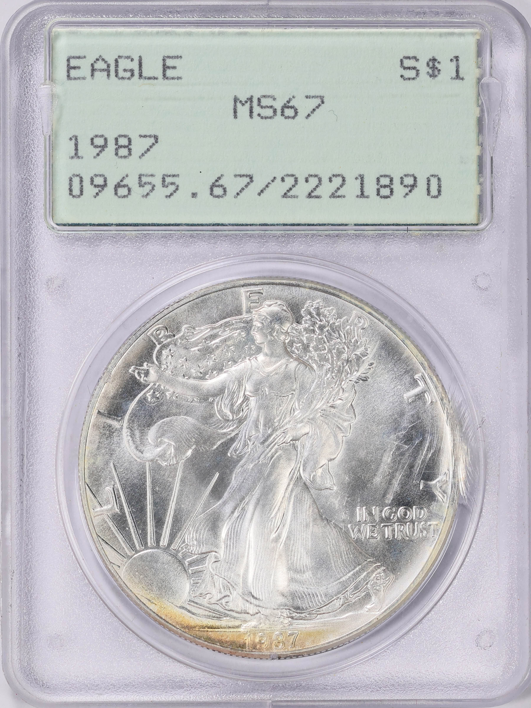 1987 $1 Silver Eagle PCGS MS-67 OGH (1st Gen) (Item 1797754