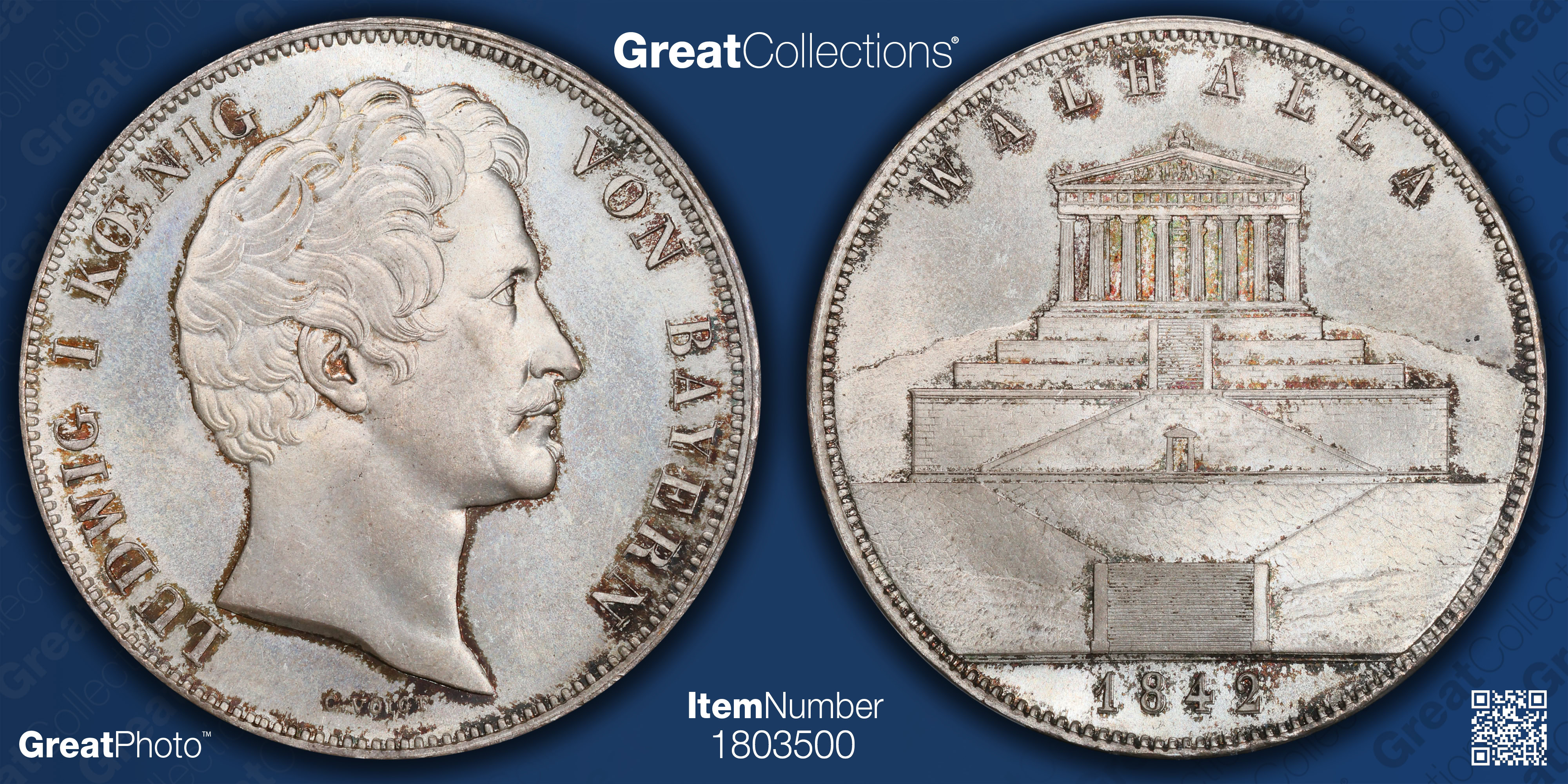 Germany 1842 Silver 2 Thaler (3 1/2 Gulden) Walhalla KM-811 PCGS