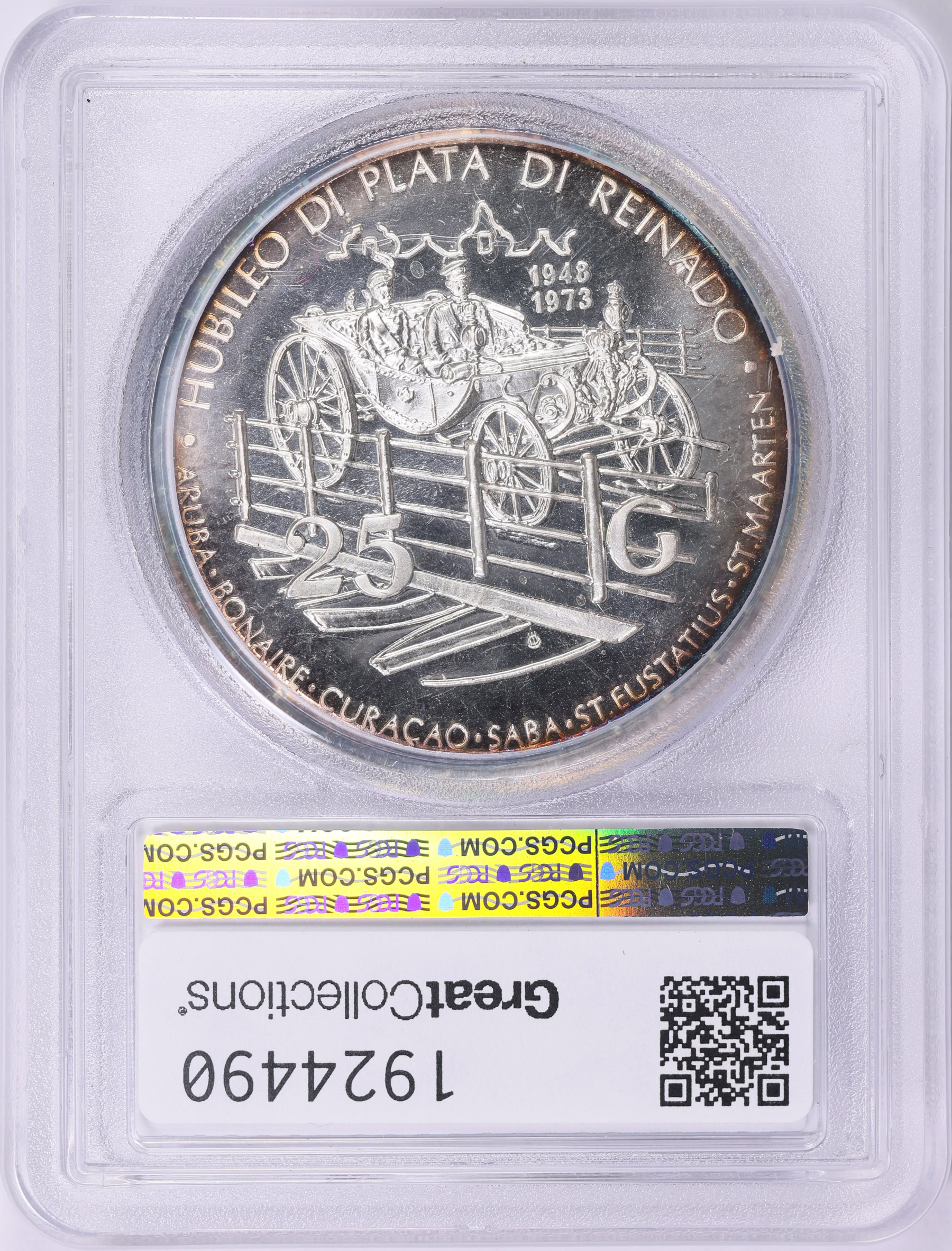 Netherlands - Antilles 1973 Silver 25 Gulden 25th Anniversary of