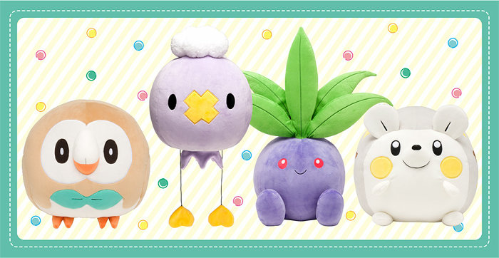 ポケモンのもっちりまんまるクッション、モクロー、フワンテ