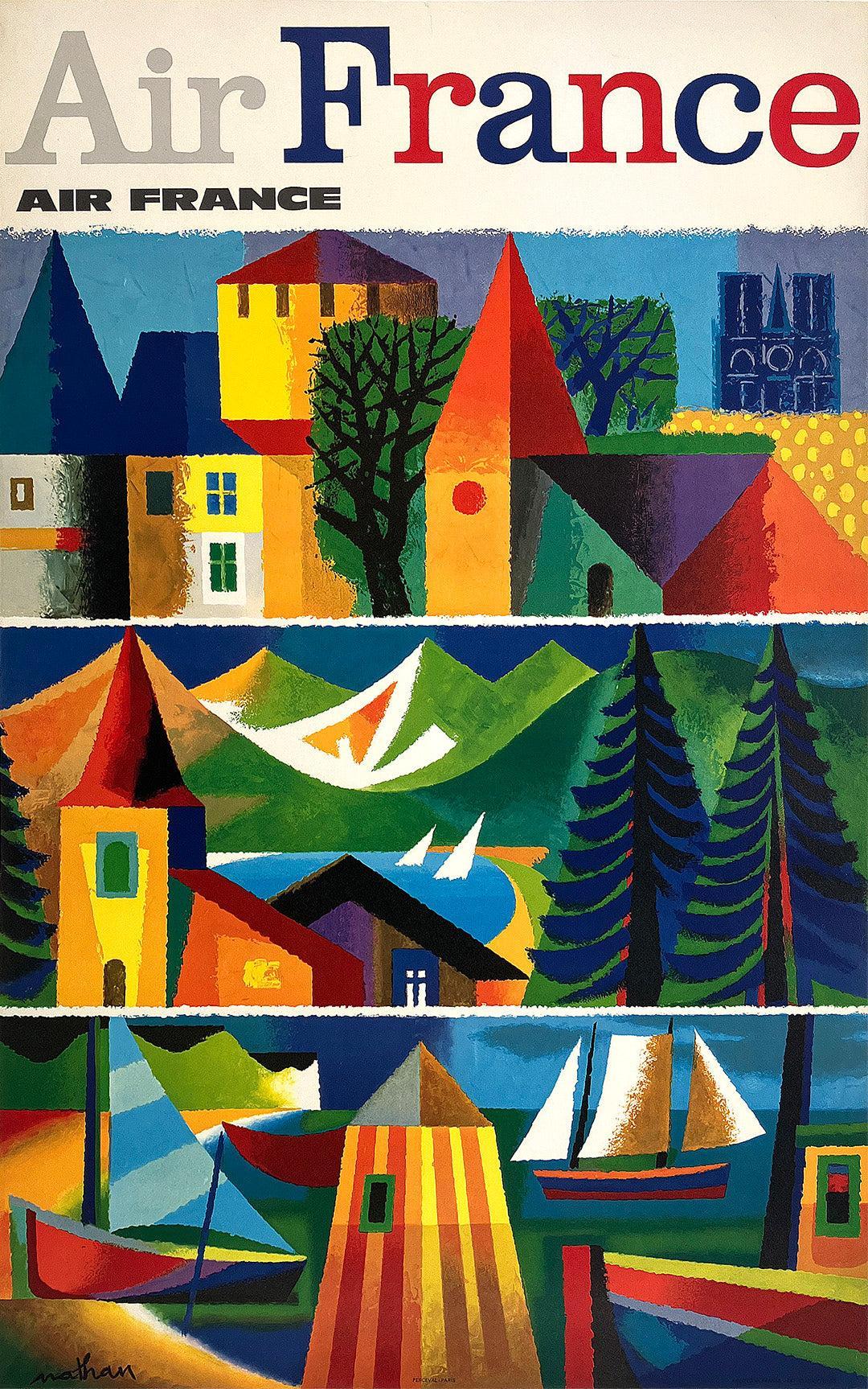 Air France Collage Vintage Poster by Jacques Nathan