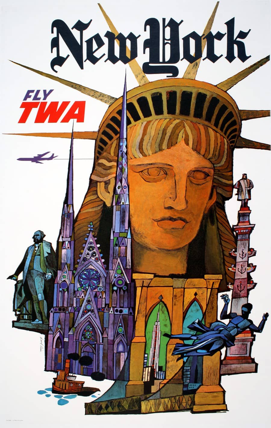 Original Vintage TWA New York Poster by David Klein 1960 NYC