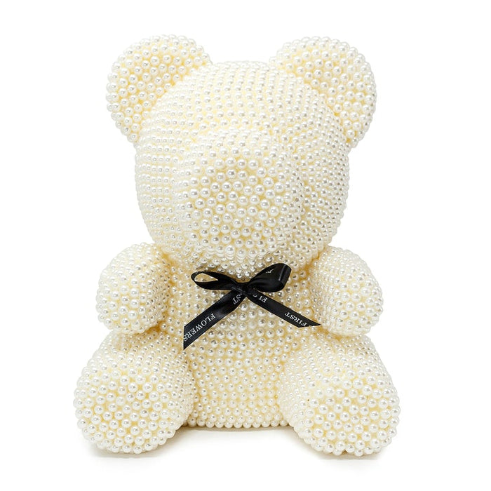 White Pearl Rose Bear 40cm — Plenty Flowers