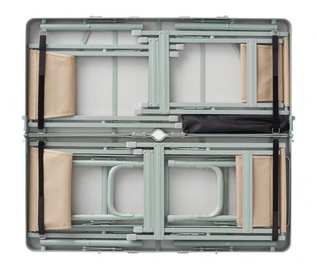 ベンチとスツールをオールインワン収納できるアウトドア用テーブル