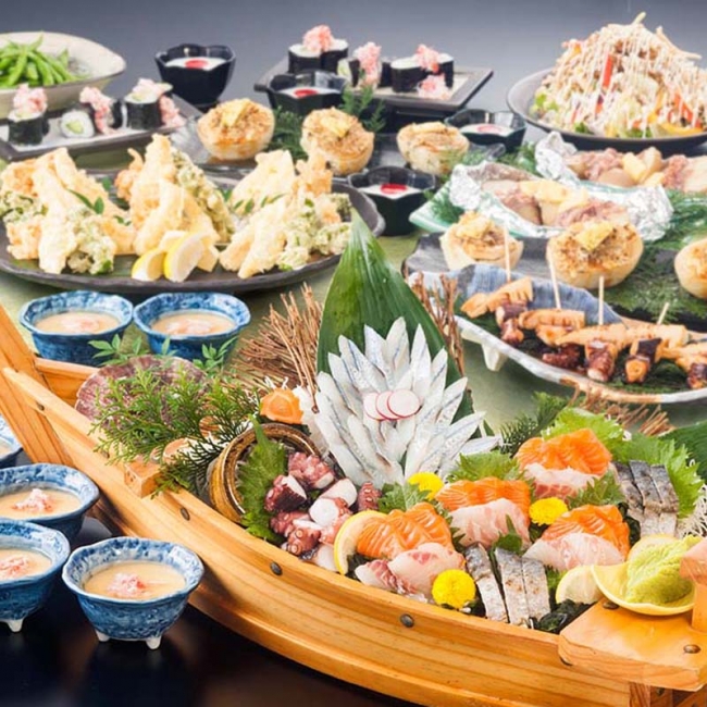 刺身舟盛り」で豪華な宴会！「春の味覚」で美味しい満載！2時間飲み