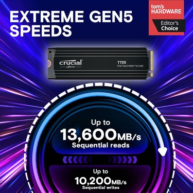 Crucial T705 1TB PCIe Gen5 NVMe M.2 SSD CT1000T705SSD5 Fiyatı