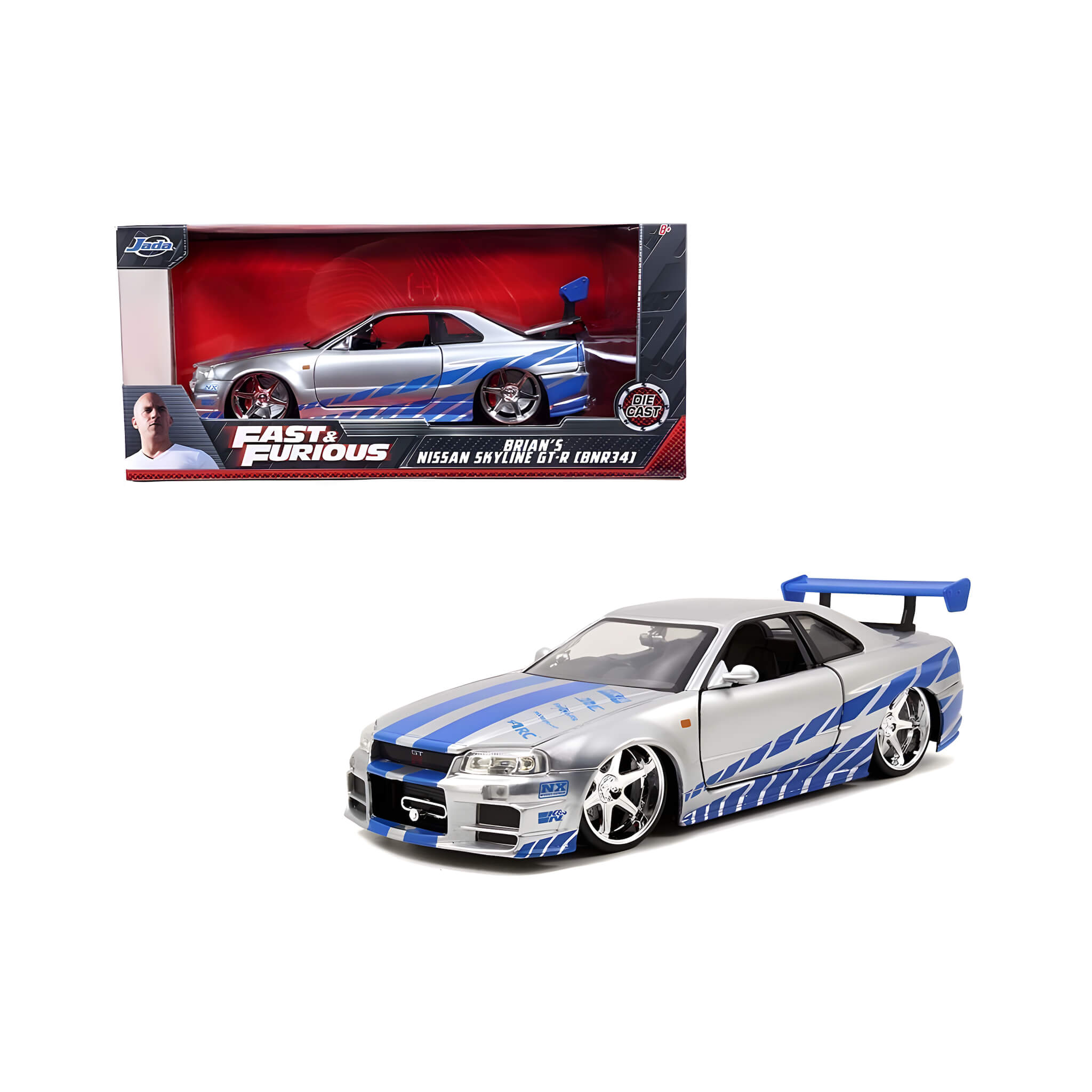 JADA 1:24 BRIAN'S 2002 NISSAN SKYLINE GT-R34 (SILVER) – FAST
