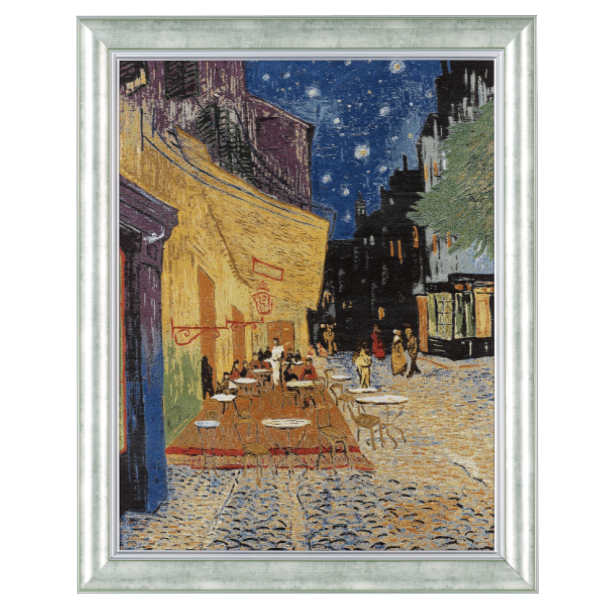 Café Terrace at Night-Framed Nishijin-ori Textile Artwork〈L〉