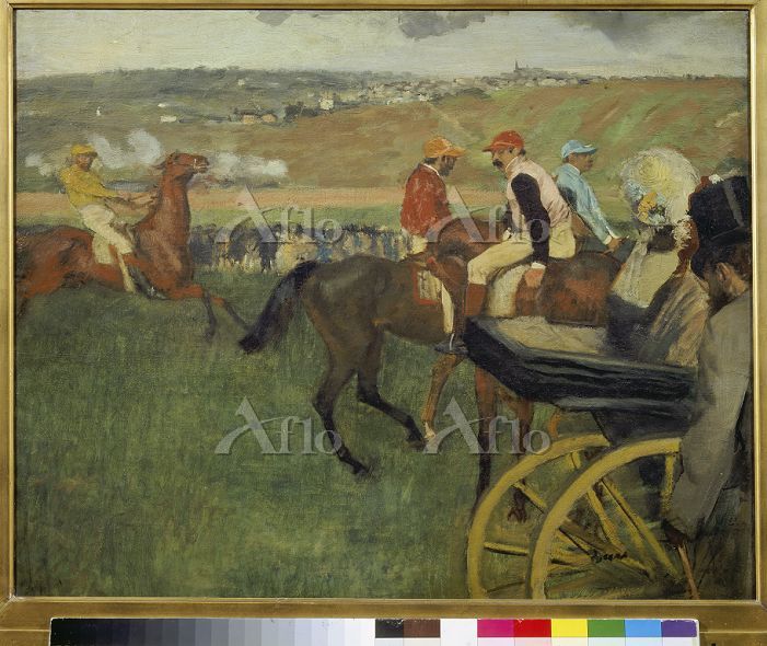 ドガ 「競馬場 1台の馬車とアマチュア騎手たち」 [954215]のアート作品