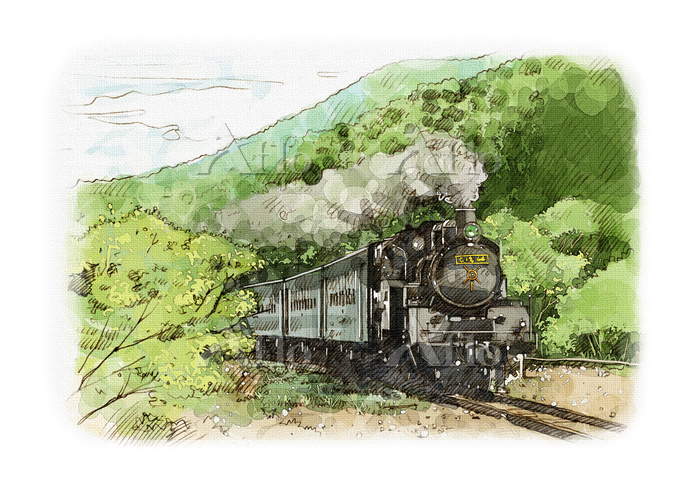 水彩画 蒸気機関車 [105190068]のイラスト素材 - アフロ