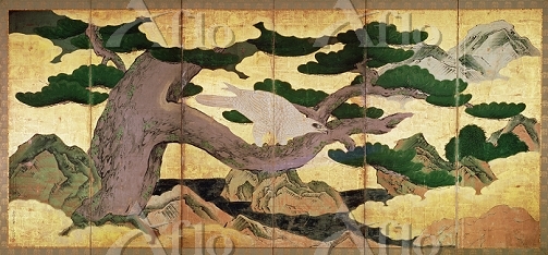 狩野永徳 「松鷹図屏風」 [14120090]のアート作品 - アフロ