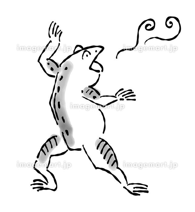 日本画（水墨画）タッチのカエルの擬人化したイラスト-驚く [244249891