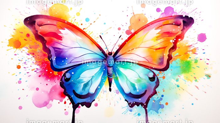 羽を広げたカラフルな蝶の水彩イラスト「AI生成画像」 [228458995