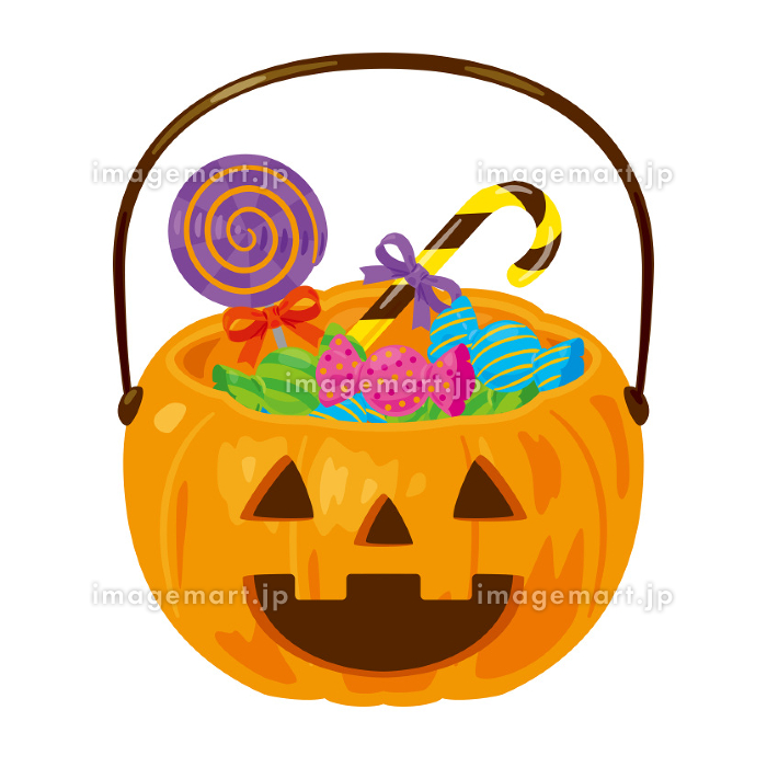 ハロウィン キャンディが入ったカボチャの入れ物のイラスト素材