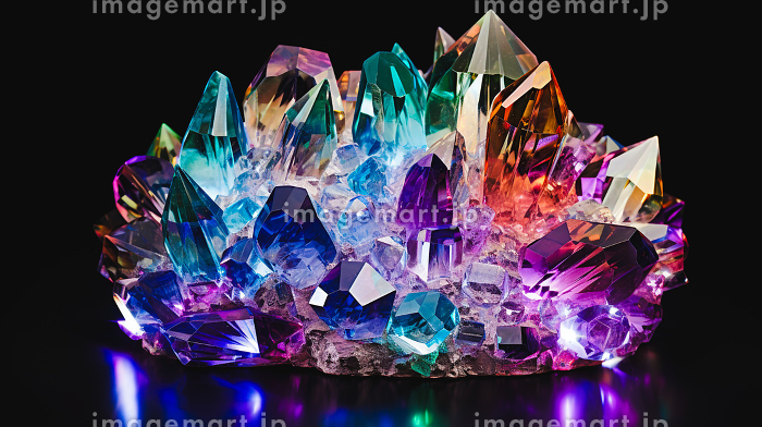 美しい虹色のクラスター水晶のイメージ背景「AI生成画像」のイラスト
