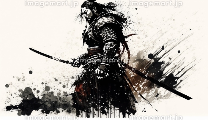 刀を構える侍の水墨画：AI作品のイラスト素材 [226455538]｜毎月1点