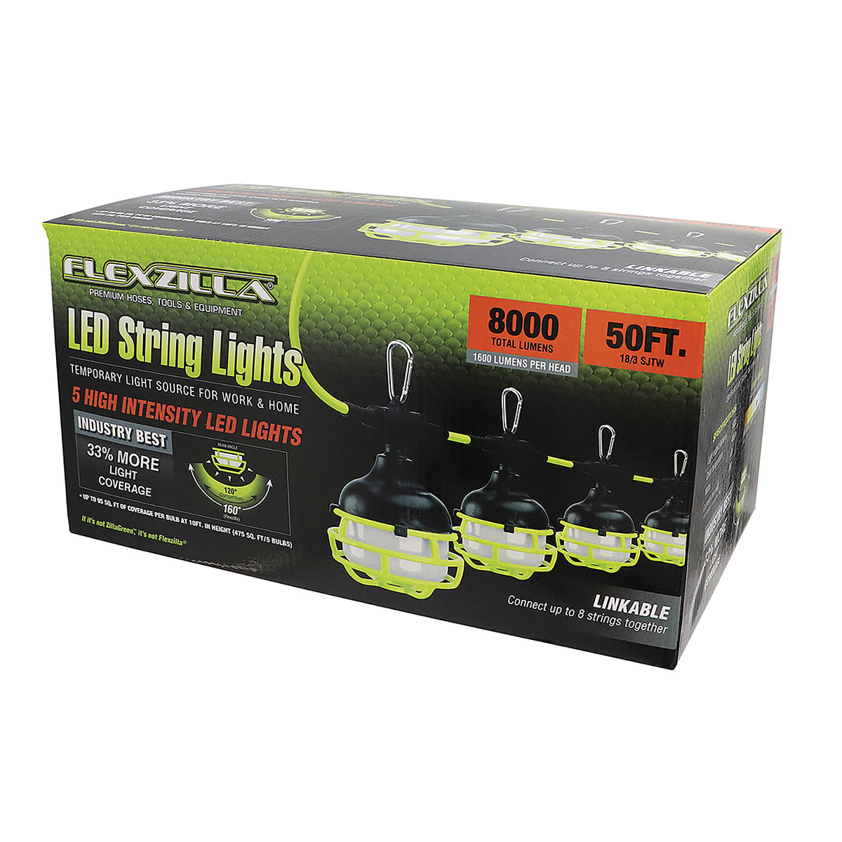 Flexzilla 5-Bulb 8000 Lumen 50ft 18/3 SJTW Light String — Prime