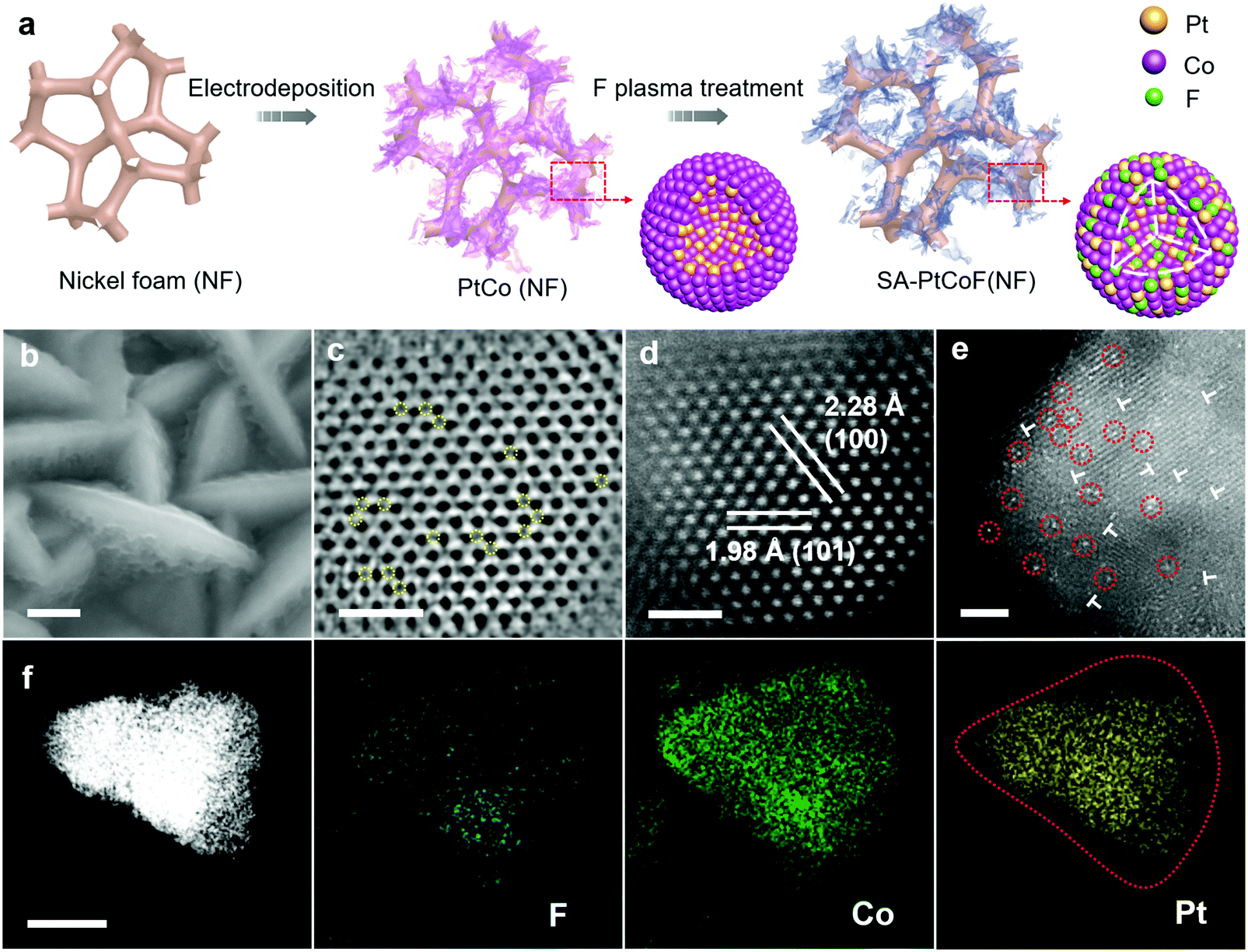 Stabilizing atomic Pt with trapped interstitial F in alloyed PtCo