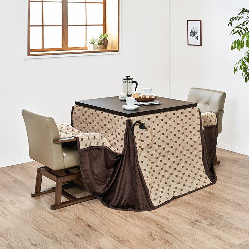 2人用ダイニングこたつ 高さ6段階調節可能 正方形 ハロゲンヒーター