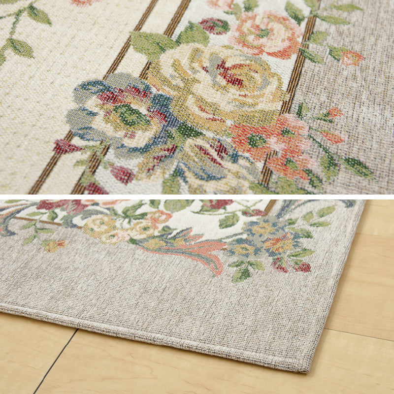 ラグ カーペット 洗える 撥水 姫系 バラ柄 花柄 エレガント 撥水 はっ