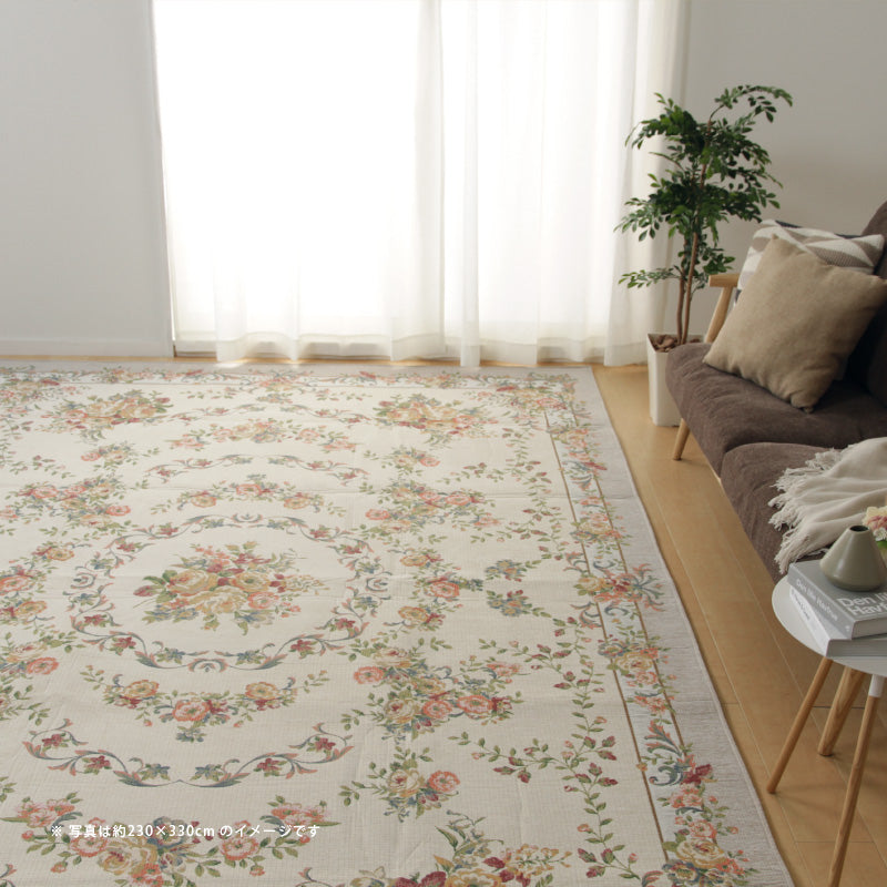 ラグ カーペット 洗える 撥水 姫系 バラ柄 花柄 エレガント 撥水 はっ