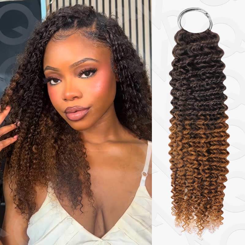 QVR Hair Curly Human Hair Crochet Braids T1B/4 Ombred Color