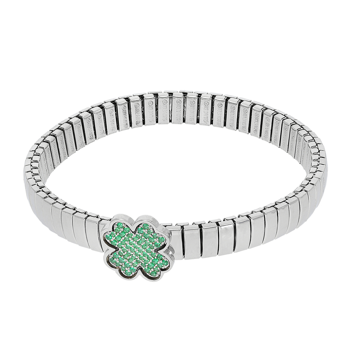 ステンレス グリーンカラーストーン クローバー ストレッチバングル