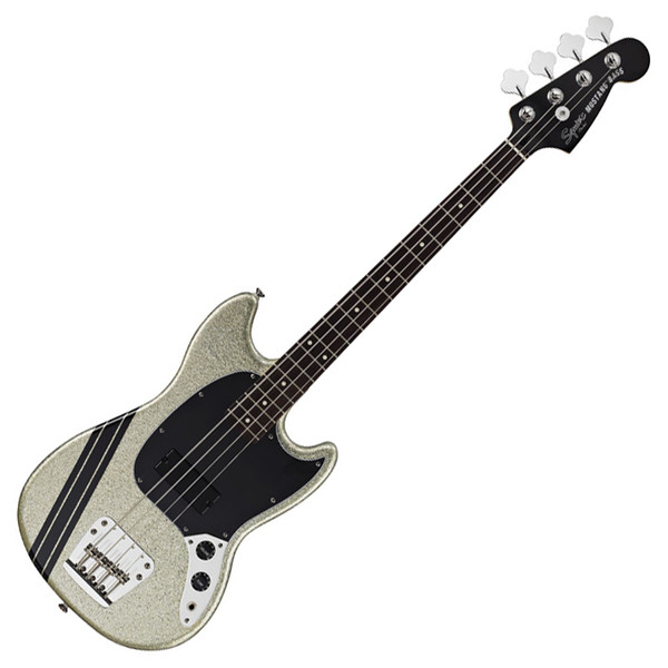 DISC Squier by Fender Mikey Way Mustang Bass, Flake Silver Sparkle