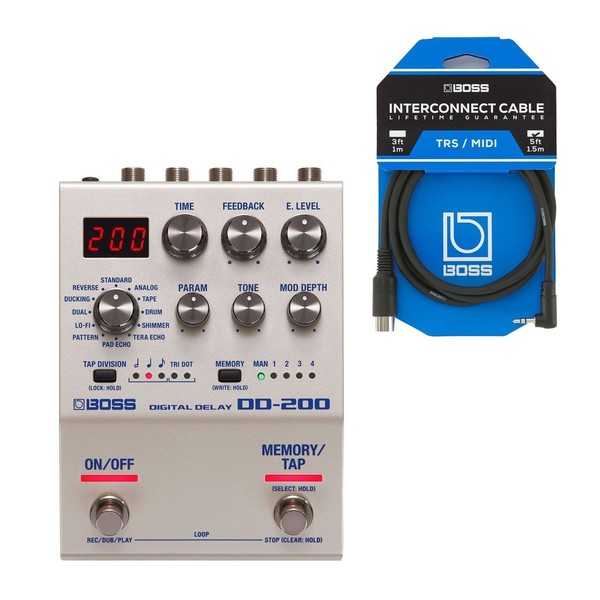 Boss DD-200 Delay Pedal with MIDI Connection Cable at Gear4music