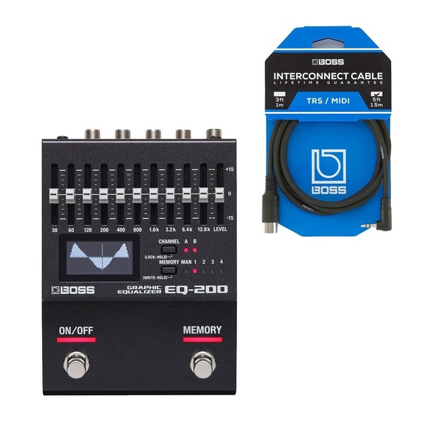 Boss EQ-200 Graphic Equalizer Pedal with MIDI Connection Cable at