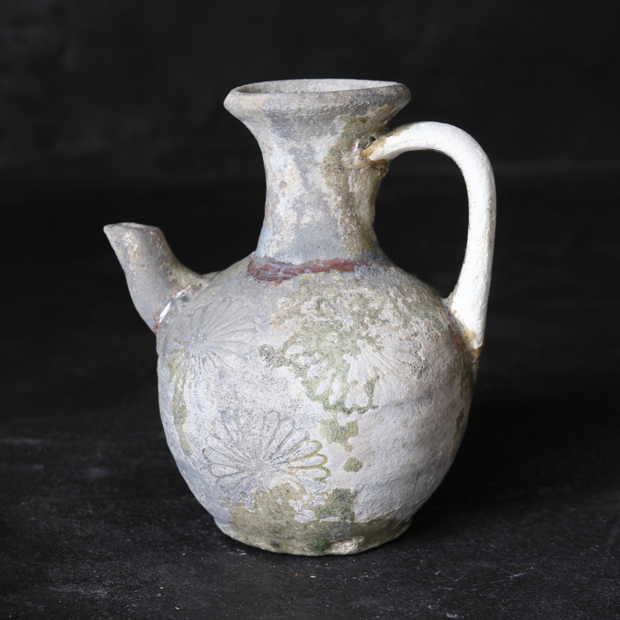 鎌倉時代 古瀬戸 灰釉印花文手付水注（1185–1333 CE） | 入蘆花