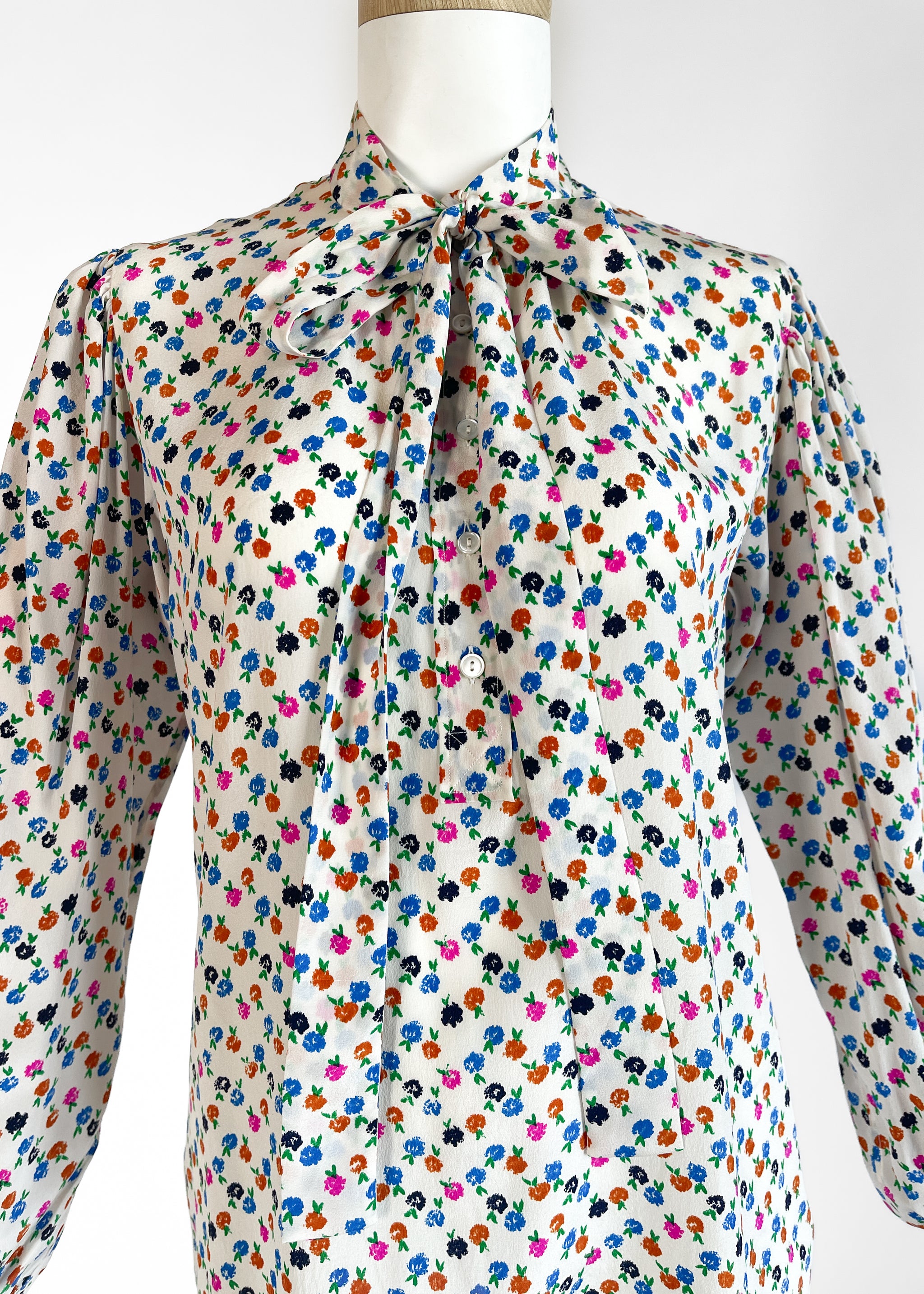 1970s Yves Saint Laurent Floral Silk Blouse - Raleigh Vintage