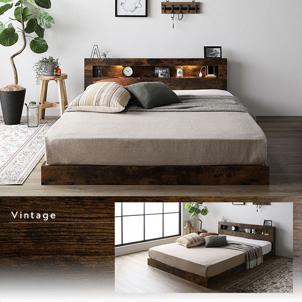 ホテルスタイル ローベッド LED照明＆棚付き『CONCASA コンカーサ