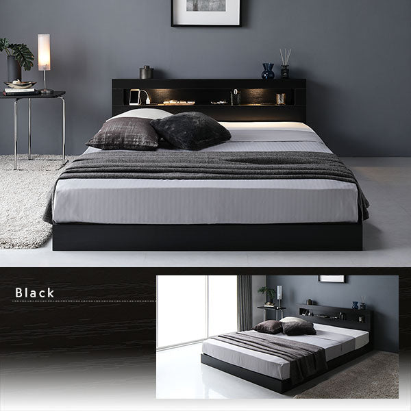 ホテルスタイル ローベッド LED照明＆棚付き『CONCASA コンカーサ