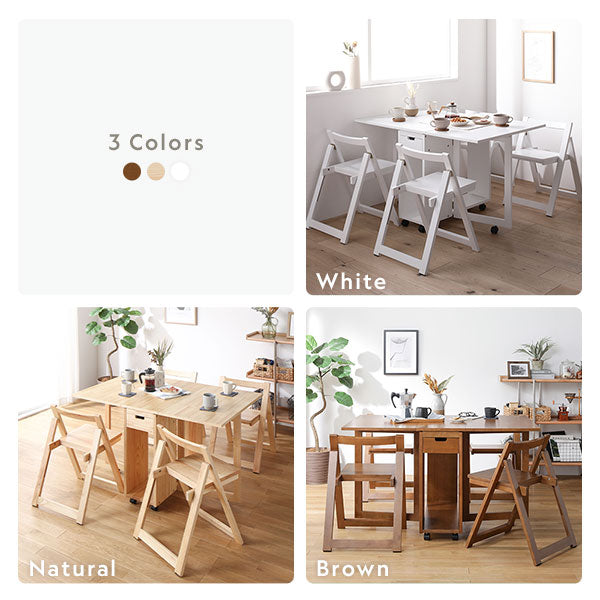 木製 折りたたみダイニング 5点セット/折りたたみテーブルとチェア4脚