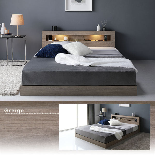 ホテルスタイル ローベッド LED照明＆棚付き『CONCASA コンカーサ