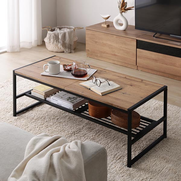 ローテーブル単品 『Rectico レクティコ』/木目とスチールの異素材MIX