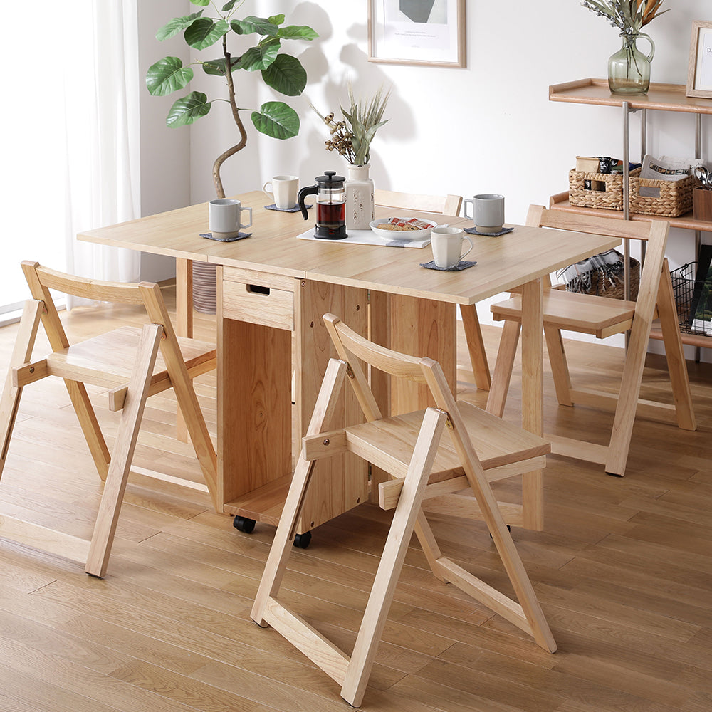 木製 折りたたみダイニング 5点セット/折りたたみテーブルとチェア4脚