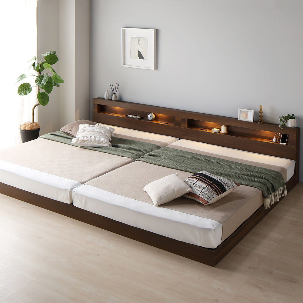 ホテルスタイル 連結ローベッド LED照明＆棚付き『CONCASA コンカーサ